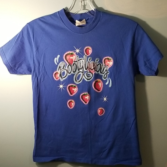 Hanes bootylicious blue strawberry shirt youth L - Picture 1 of 5